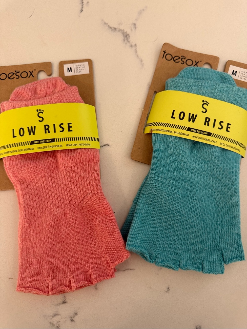 toesox Low Rise Toe Socks - Coral & Teal